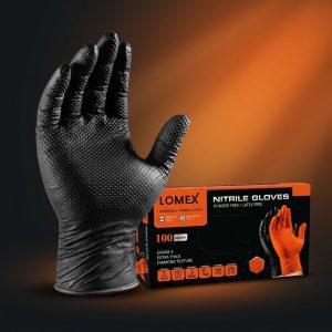Black extra thick nitrile gloves - 10 mil diamond grip - Lomex